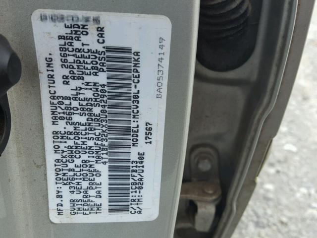 4T1BF32KX3U042904 - 2003 TOYOTA CAMRY LE SILVER photo 10