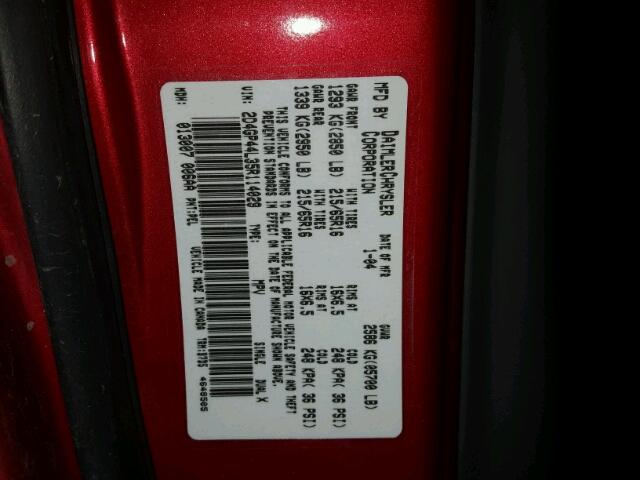 2D4GP44L35R114029 - 2005 DODGE GRAND CARA RED photo 10