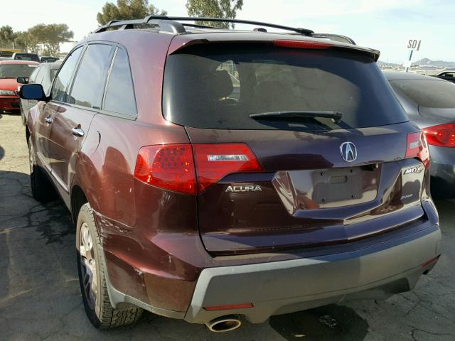 2HNYD28649H527747 - 2009 ACURA MDX TECHNO MAROON photo 3