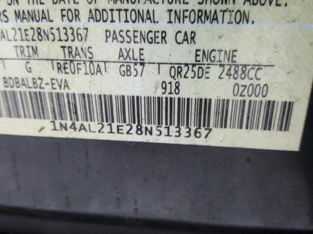 1N4AL21E28N513367 - 2008 NISSAN ALTIMA 2.5 GRAY photo 10