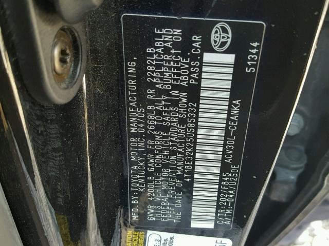 4T1BE32K25U585332 - 2005 TOYOTA CAMRY LE BLACK photo 10