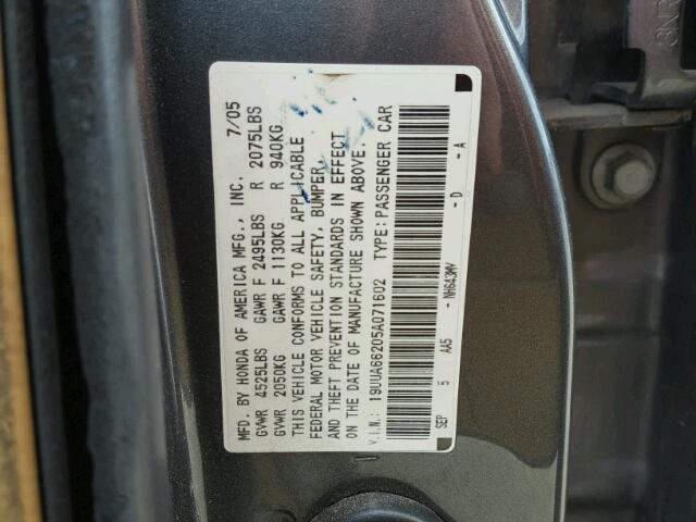 19UUA66205A071602 - 2005 ACURA TL BLUE photo 10