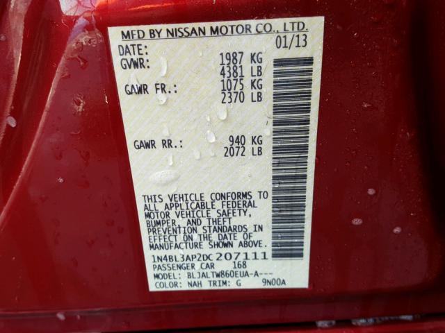 1N4BL3AP2DC207111 - 2013 NISSAN ALTIMA 3.5 RED photo 10