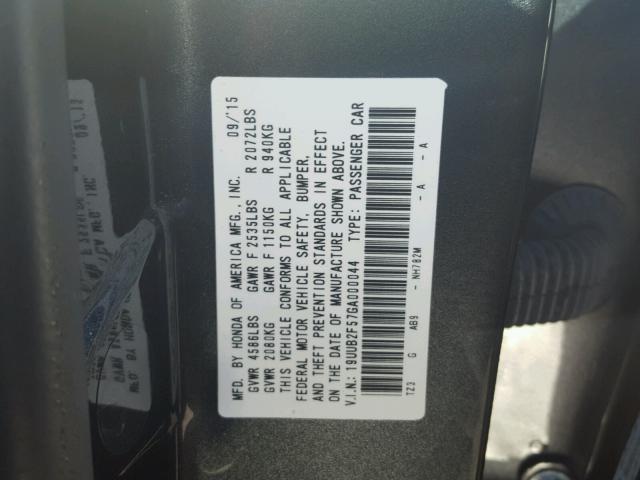 19UUB2F57GA000044 - 2016 ACURA TLX TECH BLACK photo 10