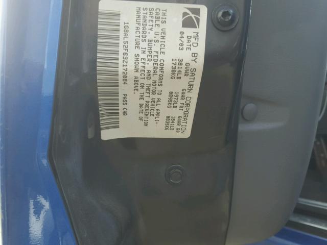 1G8AL52F63Z172084 - 2003 SATURN ION LEVEL BLUE photo 10