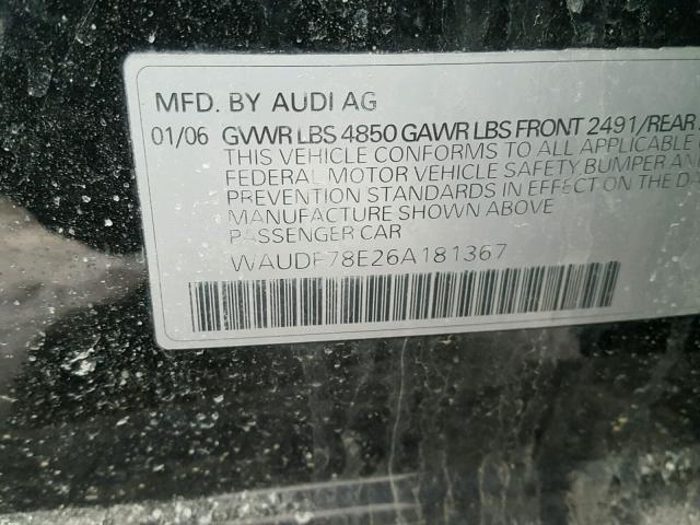 WAUDF78E26A181367 - 2006 AUDI A4 2.0T QU BLACK photo 10