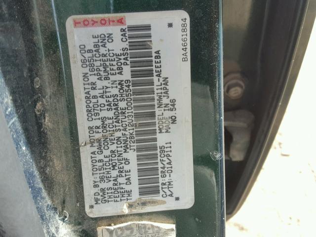 JT2BK12U310005549 - 2001 TOYOTA PRIUS GREEN photo 10