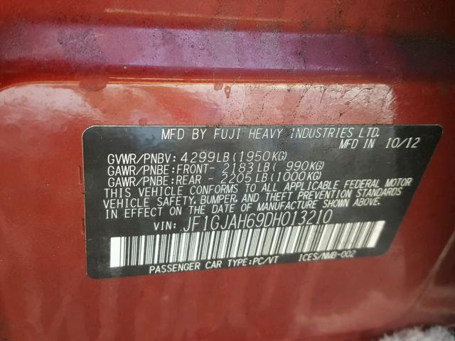 JF1GJAH69DH013210 - 2013 SUBARU IMPREZA LI RED photo 10