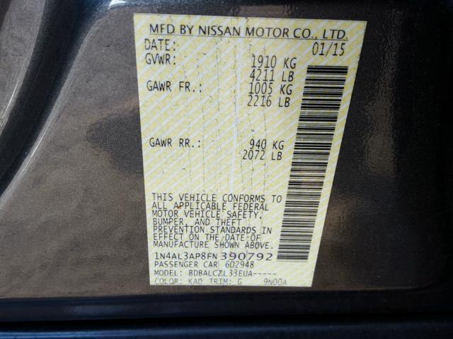 1N4AL3AP8FN390792 - 2015 NISSAN ALTIMA 2.5 GRAY photo 10