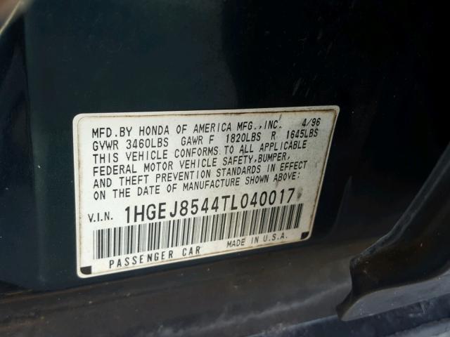 1HGEJ8544TL040017 - 1996 HONDA CIVIC EX მწვანე ფოტო 10