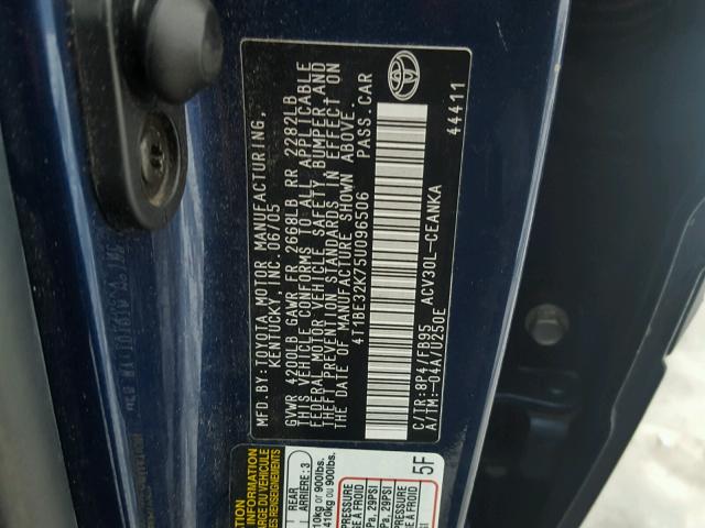 4T1BE32K75U096506 - 2005 TOYOTA CAMRY LE BLUE photo 10