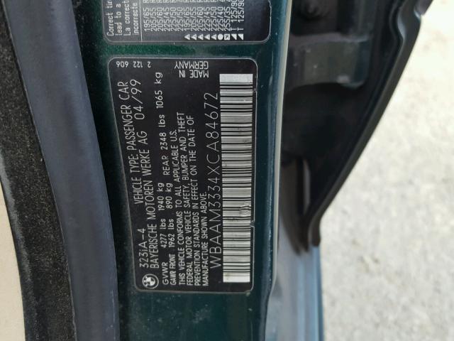 WBAAM3334XCA84672 - 1999 BMW 323I GREEN photo 10