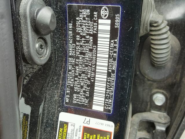 4T1BF1FK1DU692043 - 2013 TOYOTA CAMRY L BLACK photo 10