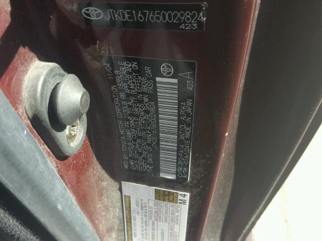 JTKDE167650029824 - 2005 TOYOTA SCION TC 紫色 照片 10