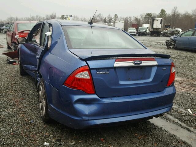 3FAHP0JA4AR268191 - 2010 FORD FUSION SEL BLUE photo 3