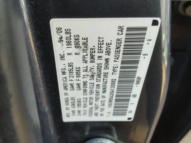 1HGCM56426A130682 - 2006 HONDA ACCORD LX GRAY photo 10