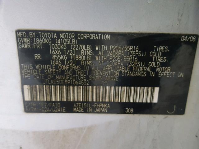 JTLKE50E891064852 - 2009 TOYOTA SCION XB 银色 照片 10