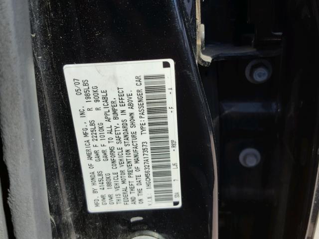 1HGCM56327A173573 - 2007 HONDA ACCORD SE BLACK photo 10