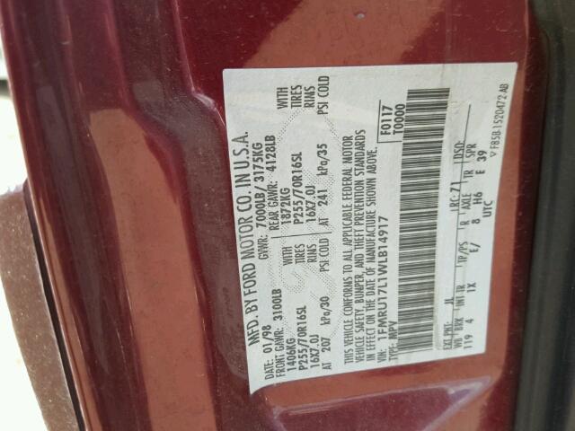 1FMRU17L1WLB14917 - 1998 FORD EXPEDITION MAROON photo 10