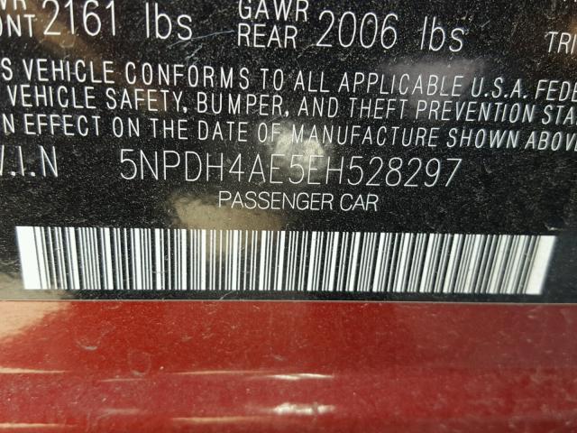 5NPDH4AE5EH528297 - 2014 HYUNDAI ELANTRA SE RED photo 10