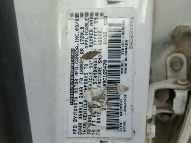 2T1BR32E03C165470 - 2003 TOYOTA COROLLA CE WHITE photo 10