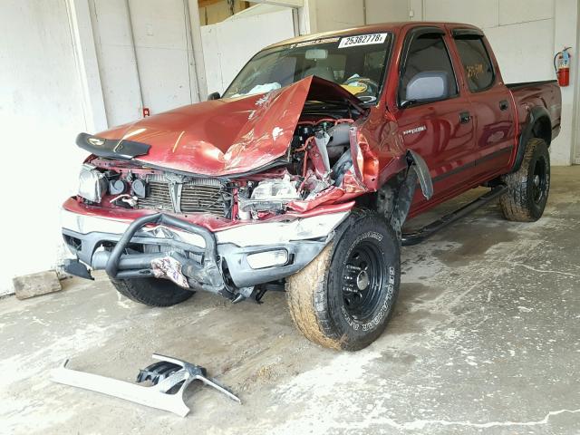 5TEGN92N51Z831122 - 2001 TOYOTA TACOMA DOU BURGUNDY photo 2