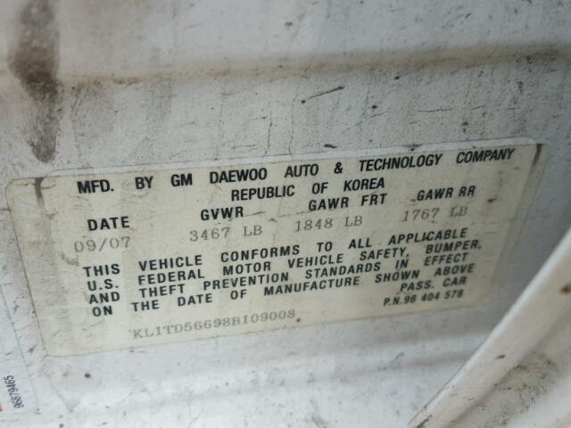 KL1TD56698B109008 - 2008 CHEVROLET AVEO BASE WHITE photo 10