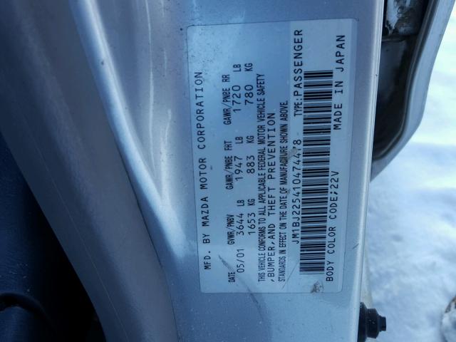 JM1BJ225410474478 - 2001 MAZDA PROTEGE LX 银色 照片 10