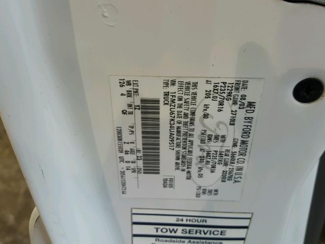 1FMZU67K34UA09517 - 2004 FORD EXPLORER S WHITE photo 10