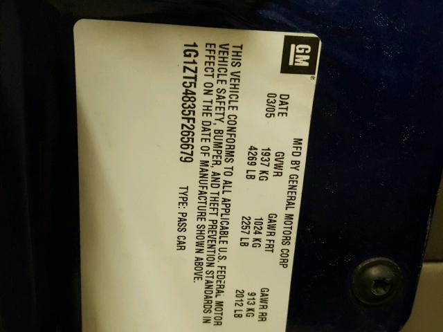 1G1ZT54835F265679 - 2005 CHEVROLET MALIBU LS BLUE photo 10