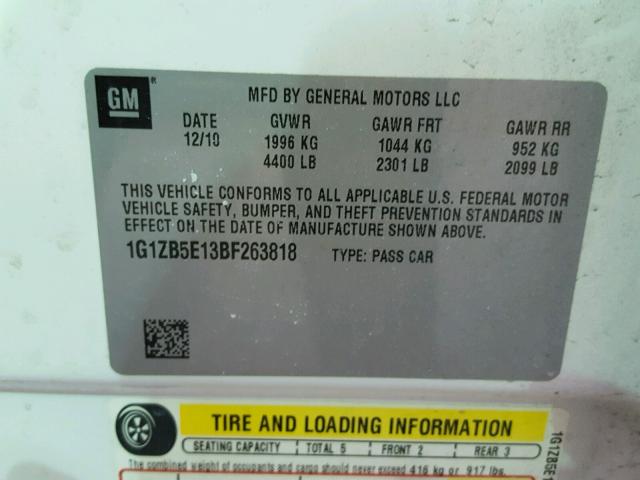 1G1ZB5E13BF263818 - 2011 CHEVROLET MALIBU LS 白色 照片 10