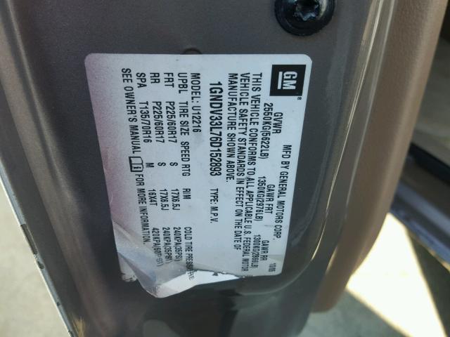 1GNDV33L76D152893 - 2006 CHEVROLET UPLANDER L 银色 照片 10