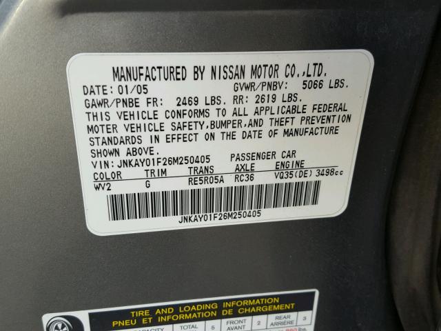 JNKAY01F26M250405 - 2006 INFINITI M35 BASE GRAY photo 10