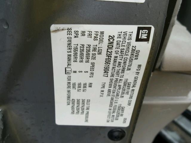 2CNDL23F656190417 - 2005 CHEVROLET EQUINOX LS GRAY photo 10