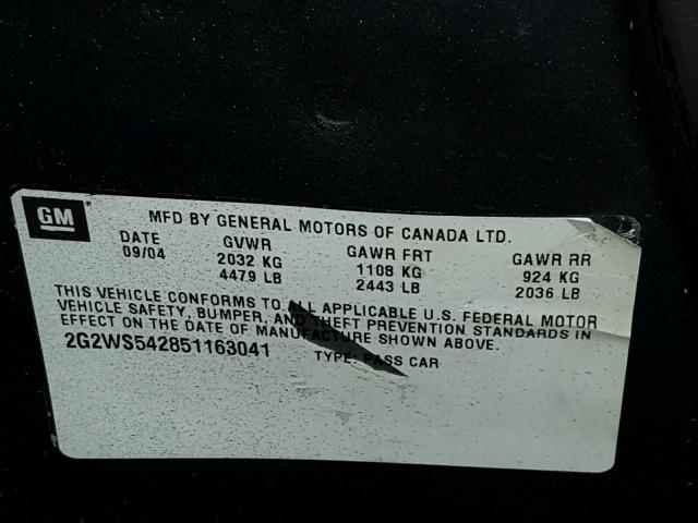 2G2WS542851163041 - 2005 PONTIAC GRAND PRIX GRAY photo 10