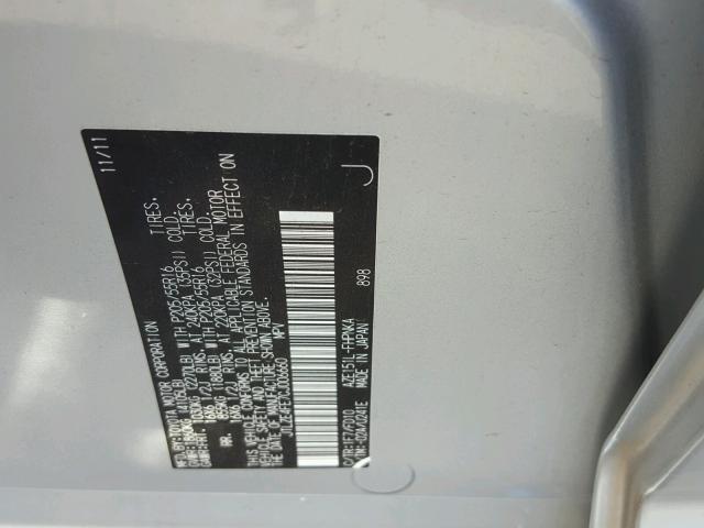 JTLZE4FE7CJ006660 - 2012 TOYOTA SCION XB SILVER photo 10