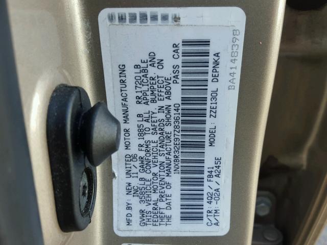 1NXBR32E97Z836140 - 2007 TOYOTA COROLLA CE GOLD photo 10