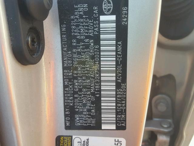 4T1BE32K75U400076 - 2005 TOYOTA CAMRY LE SILVER photo 10