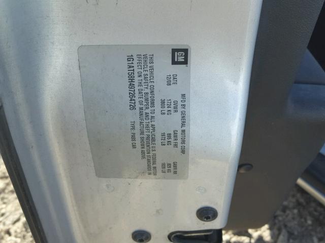 1G1AT58H497264726 - 2009 CHEVROLET COBALT LT SILVER photo 10