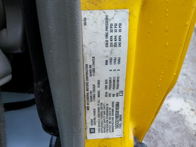 1GCCS198358103864 - 2005 CHEVROLET COLORADO YELLOW photo 10