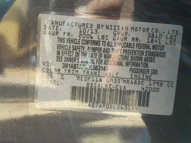 3N1AB7AP0DL563144 - 2013 NISSAN SENTRA S GRAY photo 10