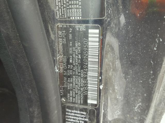 WBSBL93494PN59507 - 2004 BMW M3 BLACK photo 10