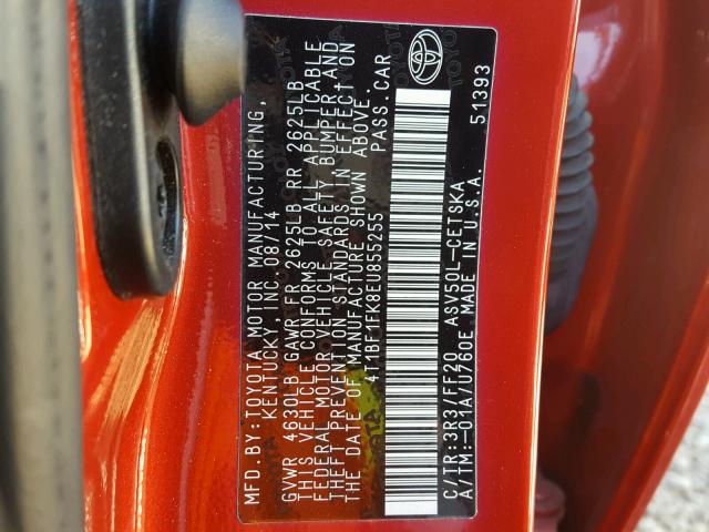 4T1BF1FK8EU855255 - 2014 TOYOTA CAMRY L RED photo 10