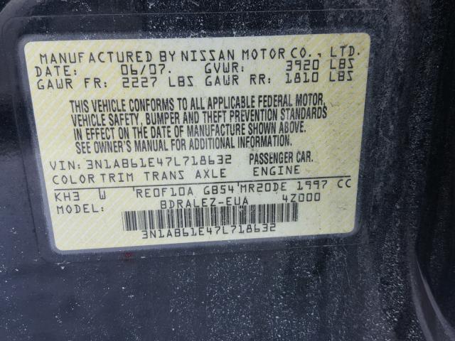 3N1AB61E47L718632 - 2007 NISSAN SENTRA 2.0 BLACK photo 10