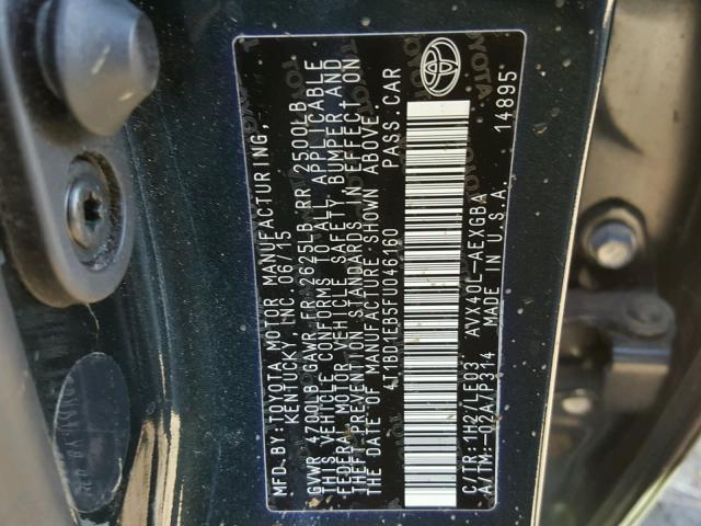 4T1BD1EB5FU046160 - 2015 TOYOTA AVALON HYB BLACK photo 10