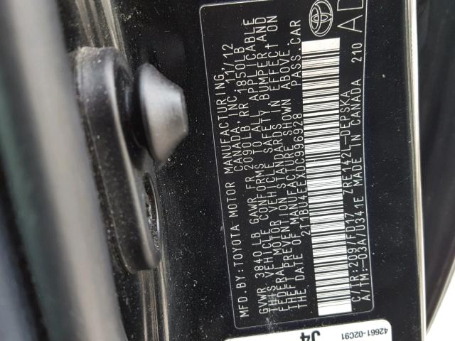 2T1BU4EEXDC996928 - 2013 TOYOTA COROLLA BA BLACK photo 10