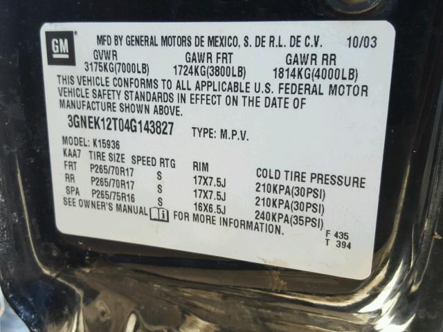 3GNEK12T04G143827 - 2004 CHEVROLET AVALANCHE SILVER photo 10