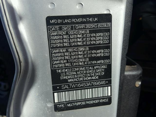 SALTW16453A789846 - 2003 LAND ROVER DISCOVERY SILVER photo 10