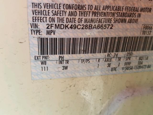 2FMDK49C28BA66572 - 2008 FORD EDGE LIMIT WHITE photo 10