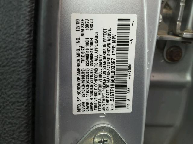 5J6TF1H56AL003397 - 2010 HONDA ACCORD CRO SILVER photo 10